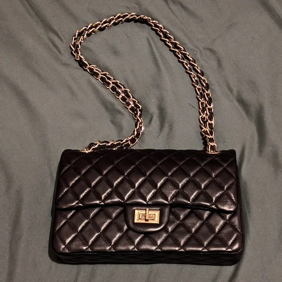 Black Quilted Leather Double Flap Bag - Picture 4 of 12